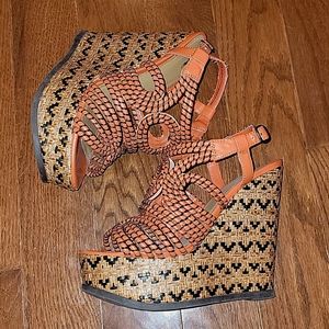 🧡 Mossimo Orange Strappy Platform Wedge Sandals, Women's Size 7.5